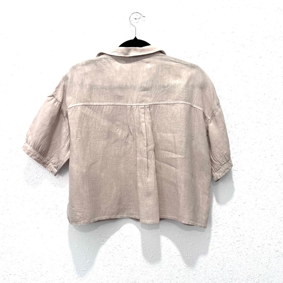 Zara Tan Puff Sleeve Notched Collar Top M - Picture 5 of 8